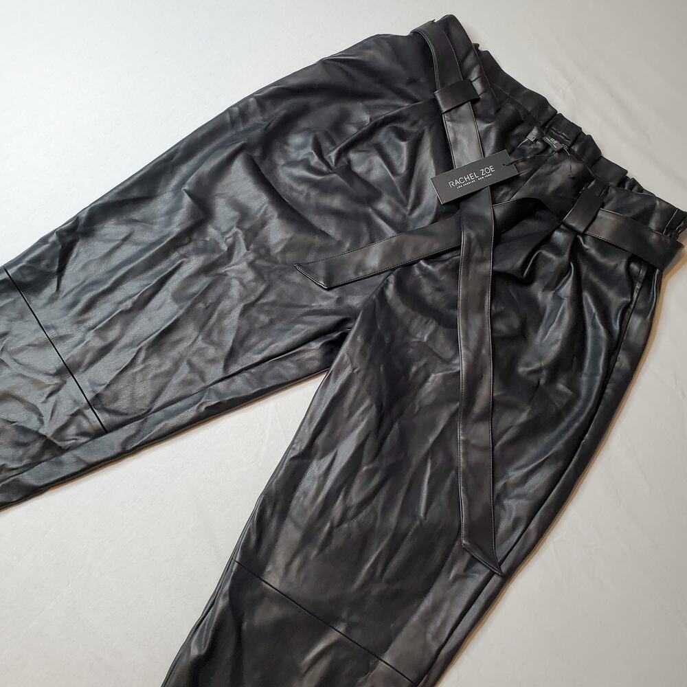 Rachel Zoe Women's Size 1X NWT Faux Leather Paperbag Pants Tie Front Black
